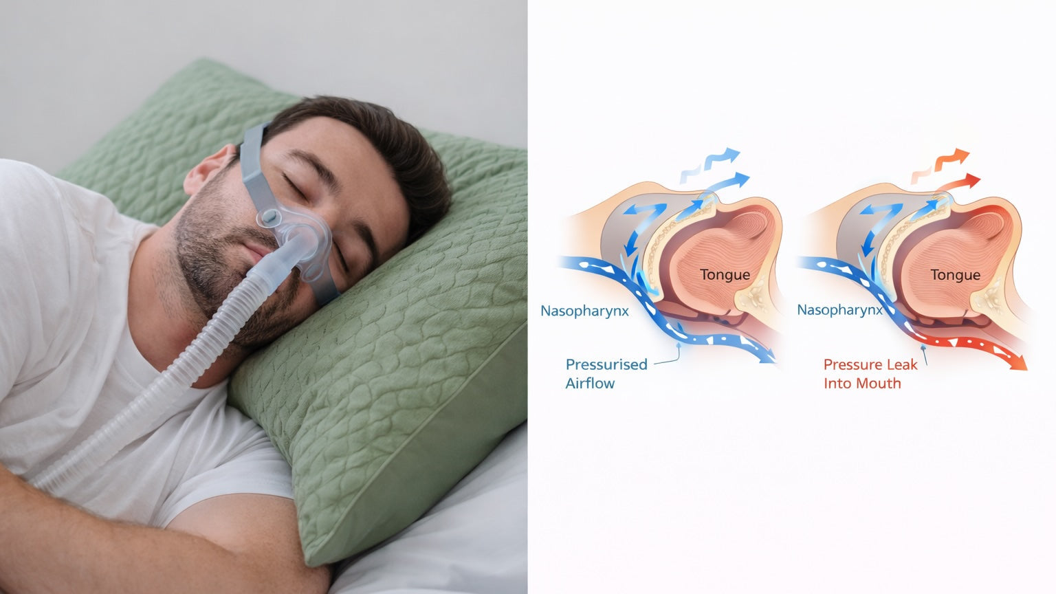 Man with CPAP and Sinus Diagram