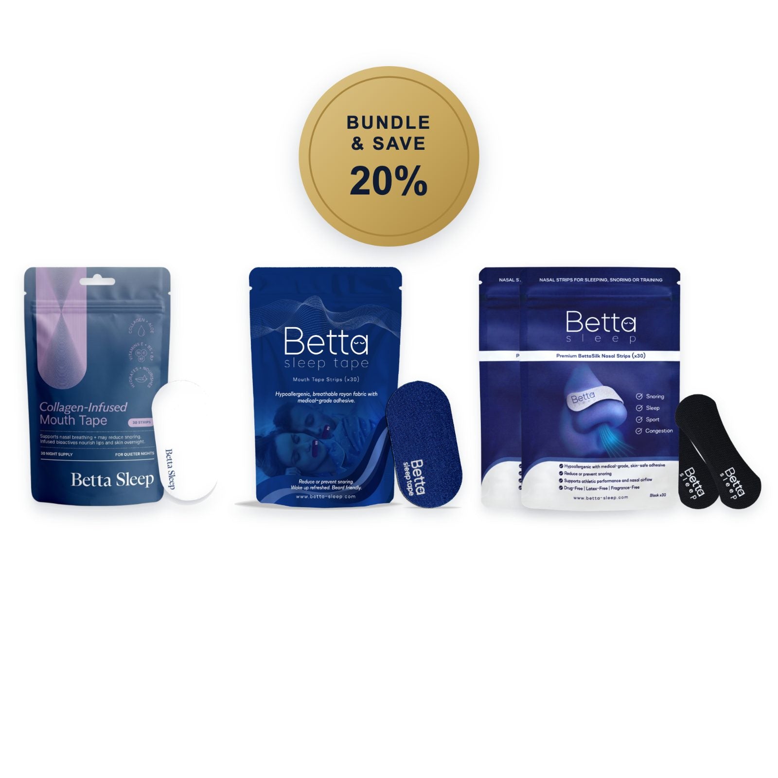 Betta Together (Original Mouth Tape + Collagen-Infused Mouth Tape + 2× BettaSilk Nasal Strips)
